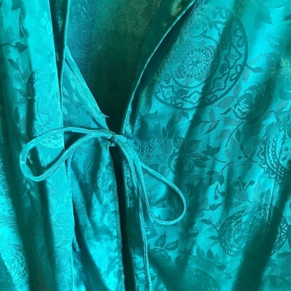 Vintage Victorias Secret Gold Label Paisley Green Satin Robe M/L - Picture 3 of 14